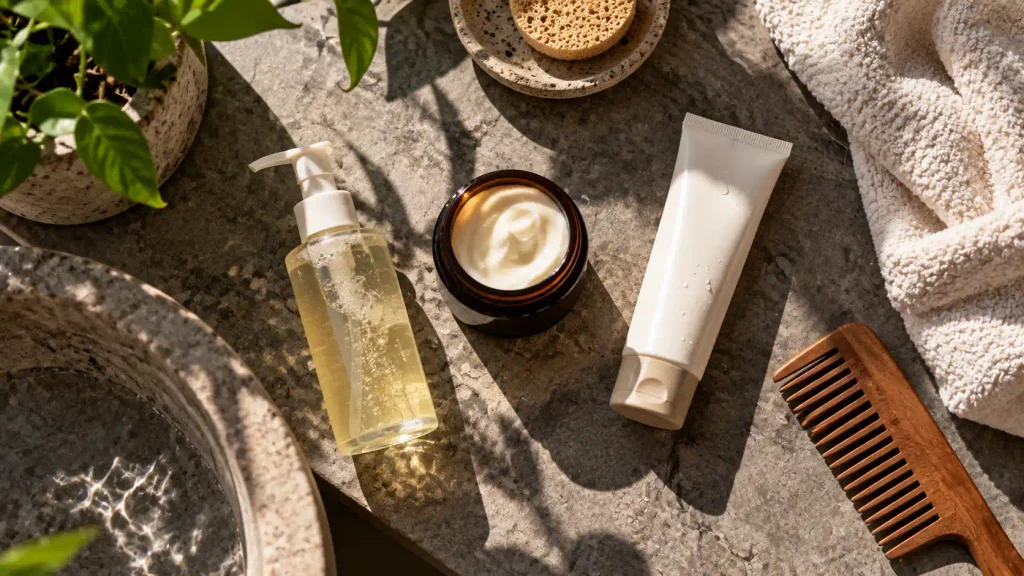 Rutina facial sencilla con limpieza, crema de sebo de res y protección solar
